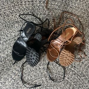 Michael Kors strappy sandals size 9.5 black worn once and brown never worn.